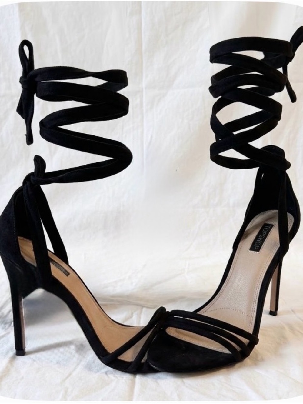 Topshop Black Suede Lace-Up Stiletto Sandals size 8.5 (or UK 6 / EU39)